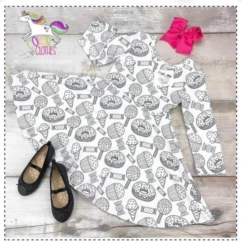 Pete & Lucy Color My Clothes! Yummy in My Tummy long sleeve cotton blend dress